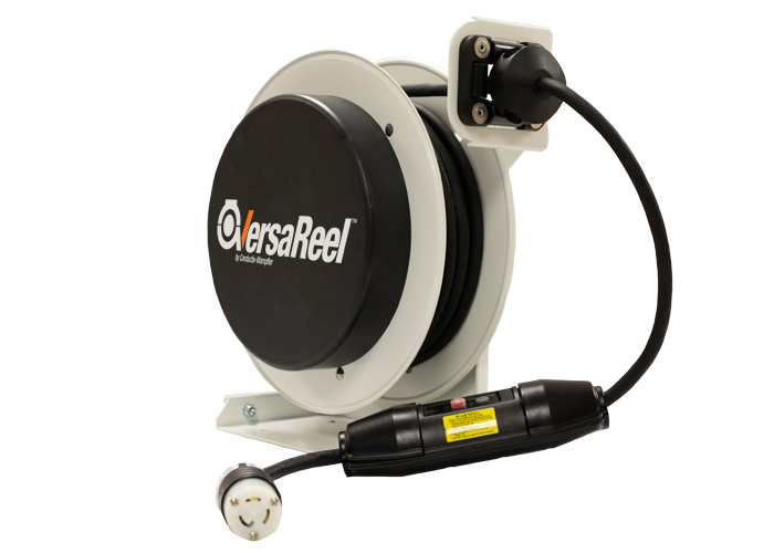 VersaReel Spring-Driven Cable Reel, 12AWG/3 Conductors, 25FT, w/Twist-Lock Receptacle, 15A, w/GFCI