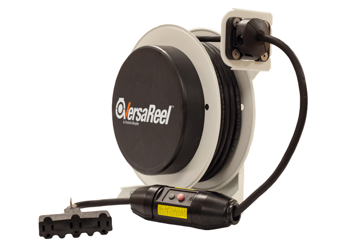 VersaReel Spring-Driven Cable Reel, 12AWG/3 Conductors, 25FT, w/Triple Tap, 15A, w/GFCI