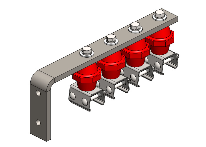 Hevi-Bar II, Bracket, Web, Plated, w/4 Stainless Steel Cross-bolt Hangers, w/Insulators (for 700-1500A Bar), 16.25 inch L