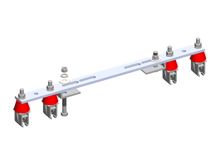 8-Bar Flange Bracket, with Hanger Clamps, Plastic Snap-in, 2+2, w/Insulators, 19 3/8 Inch L