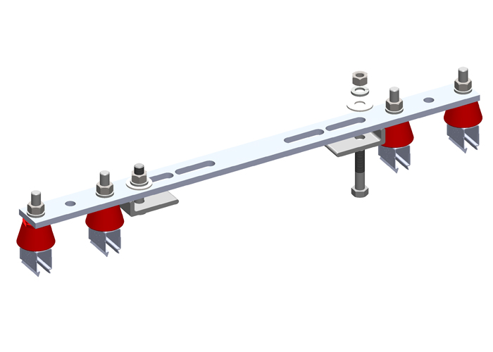 8-Bar Flange Bracket, with Hanger Clamps, Steel Snap-in, w/insulators, 2/2, 19 3/8 inch L