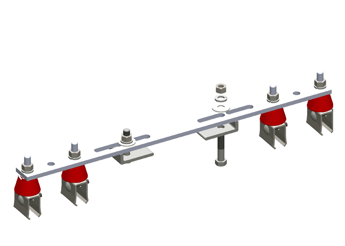 8-Bar Flange Bracket, with Hanger Clamps, Steel Cross-Bolt, w/Insulators, 2+2, 19 3/8 inch L