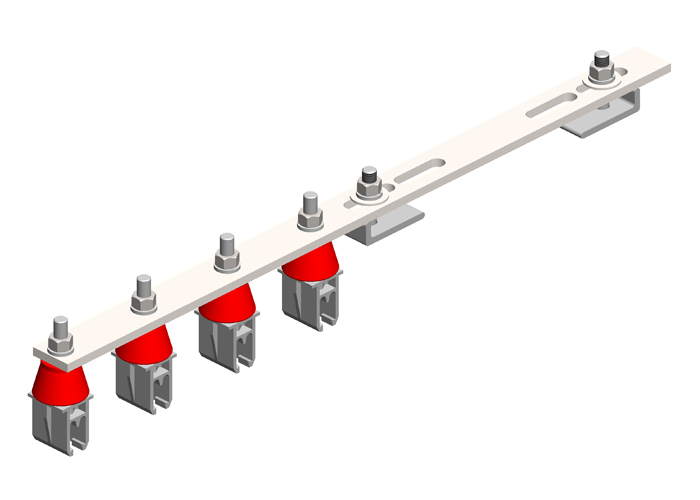 8-Bar Flange Bracket, with Hanger Clamps, Plastic Snap-in, w/Insulator, 4 on one side, 21 3/4 inch L