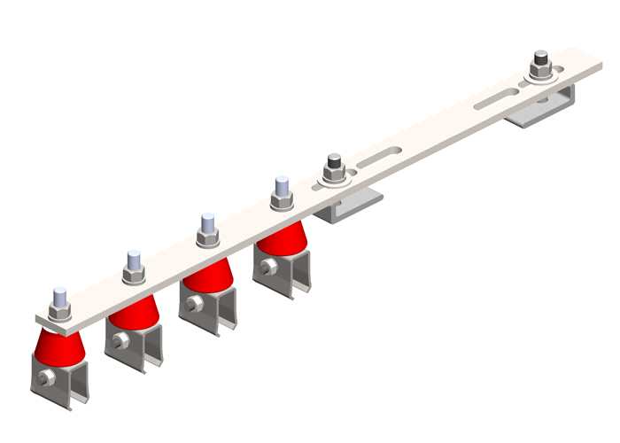 8-Bar Flange Bracket, with Hanger Clamps, Steel Cross-Bolt, w/insulators, 4 on one side, 21.75 inch L